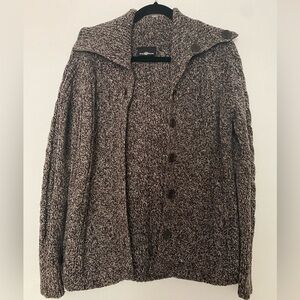 Its Our Time brown knit sweater size Large. Button front. Oversized collar.